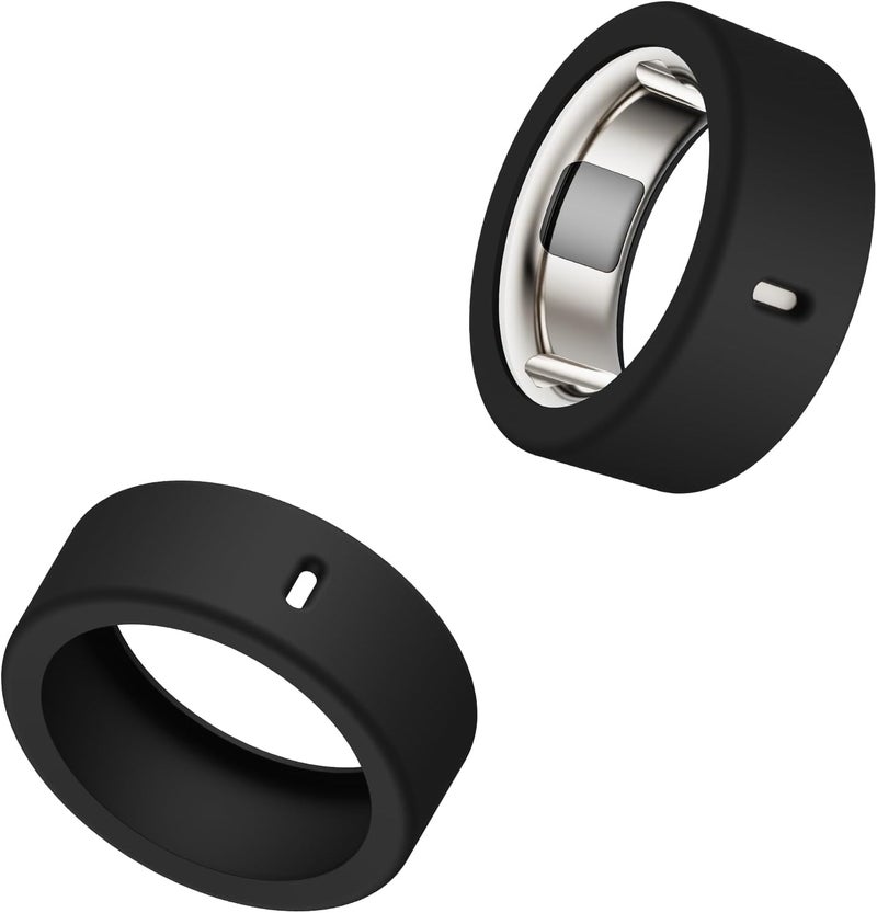 Snyeest Cover Compatible for Oura Ring 4/Gen 3 Horizon/Gen 3 Heritage,Charging Directly,Silicone Anti-Scratch Elastic Ring Finger Case Woking Out Gym for Women Men -Black+Black -Size 14 - Image 1